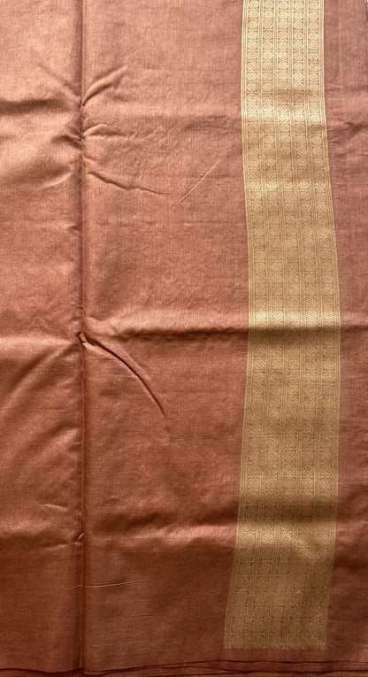 Semi Raw Silk Allover Saree Brown Colored Elegantly Paired with a Zari Border. - Sampradaya Designer Studio