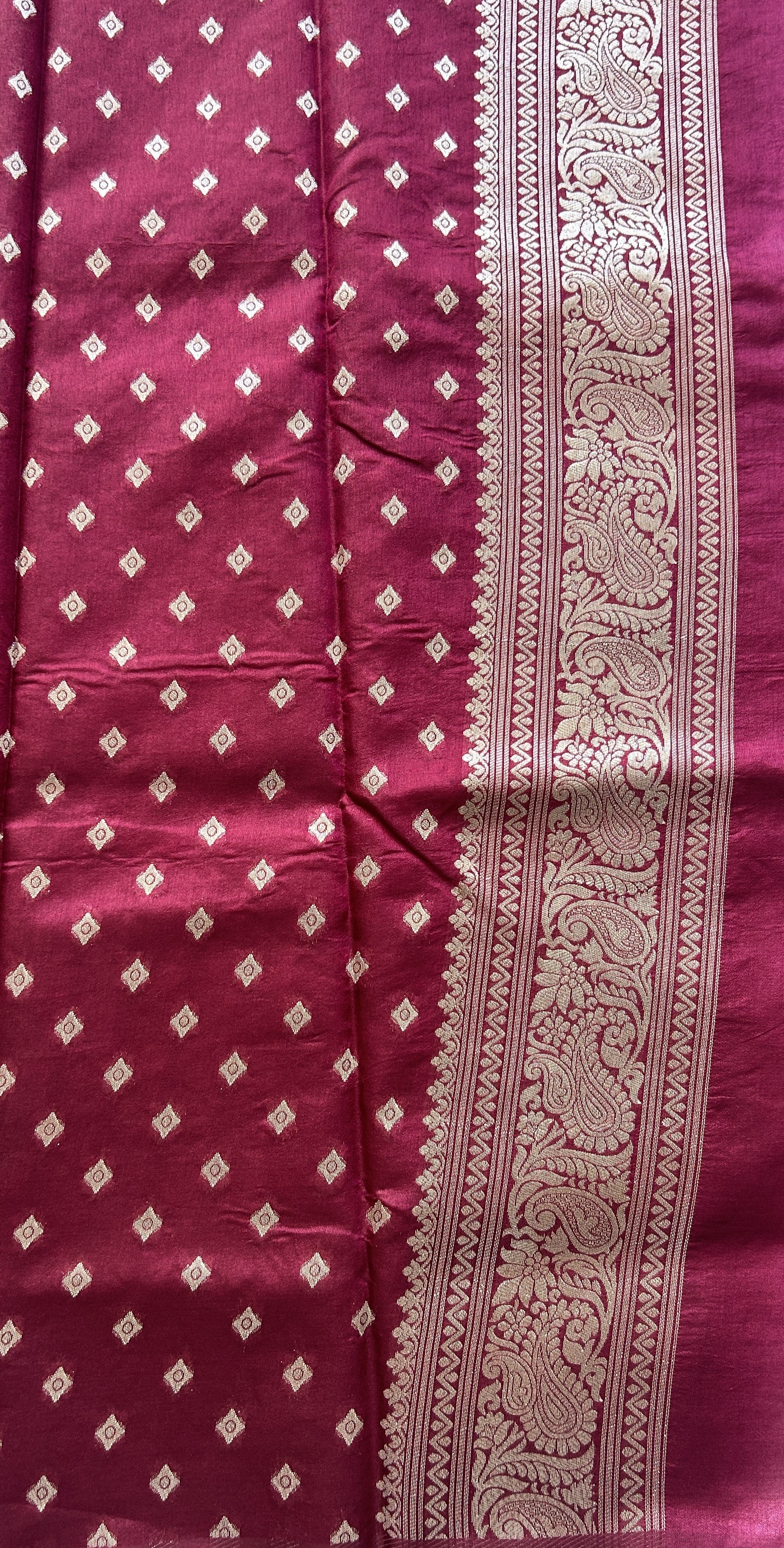 Semi Raw Silk Saree Pink Colored Elegantly Paired with a Zari Border. - Sampradaya Designer Studio