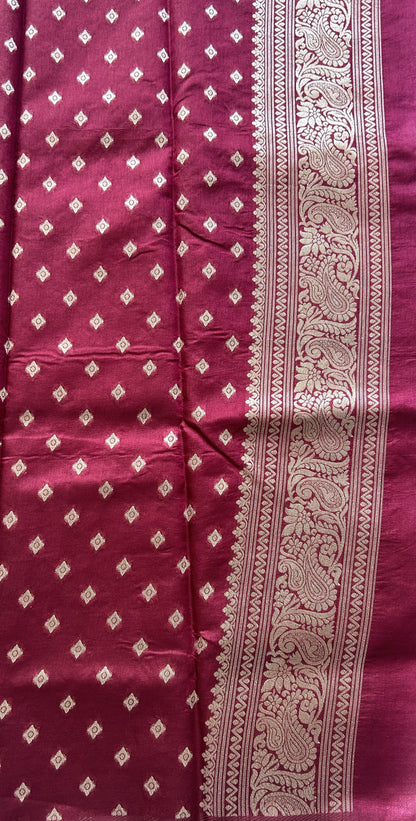 Semi Raw Silk Saree Pink Colored Elegantly Paired with a Zari Border. - Sampradaya Designer Studio