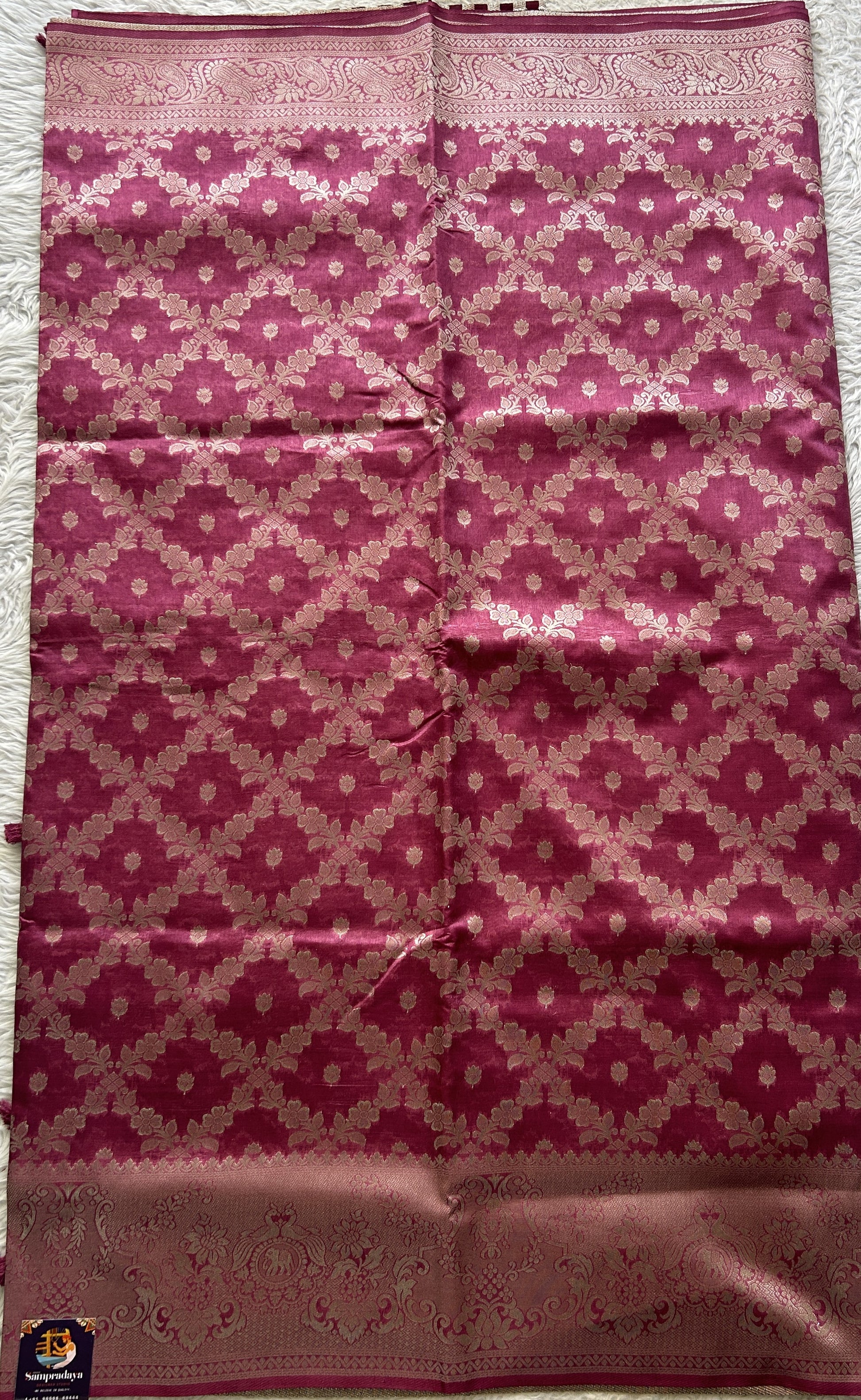 Semi Raw Silk Saree Pink Colored Elegantly Paired with a Zari Border. - Sampradaya Designer Studio