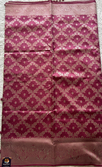 Semi Raw Silk Saree Pink Colored Elegantly Paired with a Zari Border. - Sampradaya Designer Studio