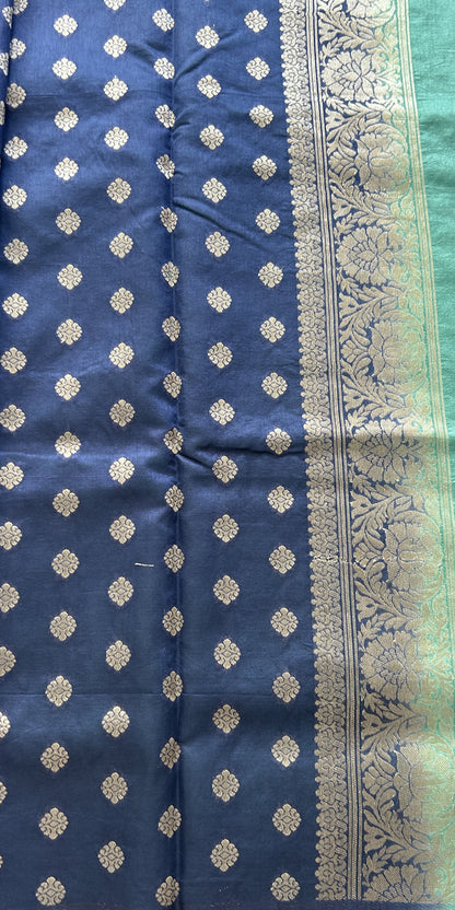 Semi Raw Silk Saree Sea Green Colored Elegantly Paired with a Zari Border. - Sampradaya Designer Studio