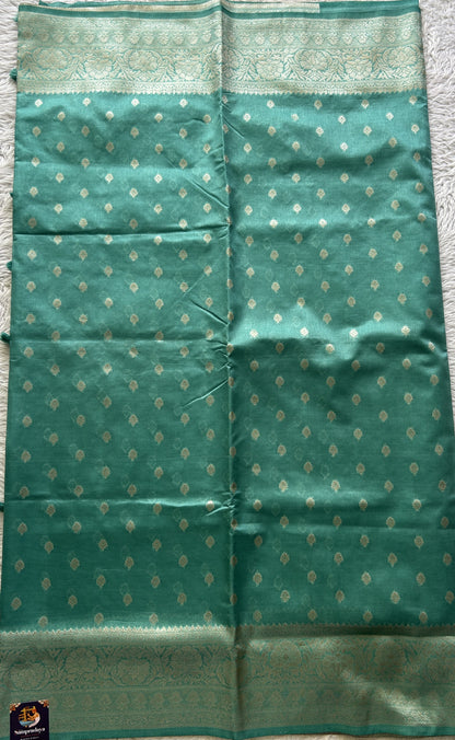 Semi Raw Silk Saree Sea Green Colored Elegantly Paired with a Zari Border. - Sampradaya Designer Studio