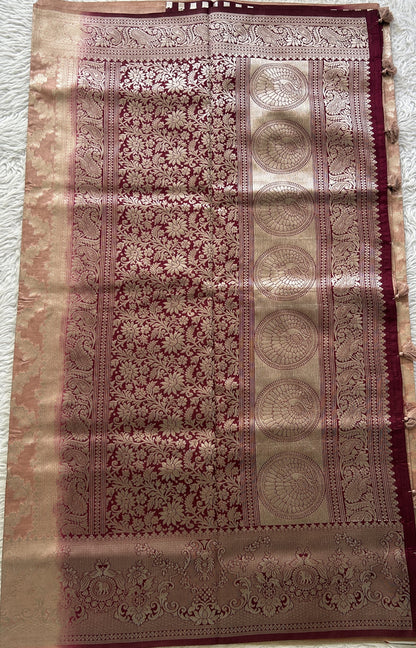 Semi Raw Silk Saree Light Onion Pink Colored Elegantly Paired with a Zari Border. - Sampradaya Designer Studio