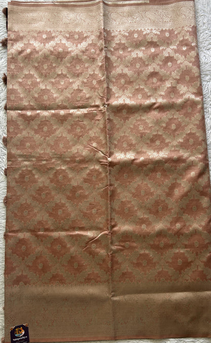 Semi Raw Silk Saree Light Onion Pink Colored Elegantly Paired with a Zari Border. - Sampradaya Designer Studio