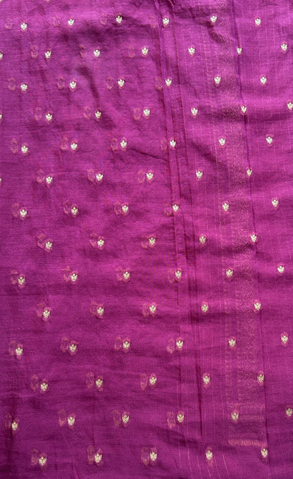 Semi Georgette Saree Plum Colored Complemented with a Zari Border. - Sampradaya Designer Studio