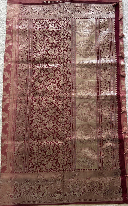Semi Raw Silk Allover Saree Onion Pink Colored Elegantly Paired with a Zari Border. - Sampradaya Designer Studio