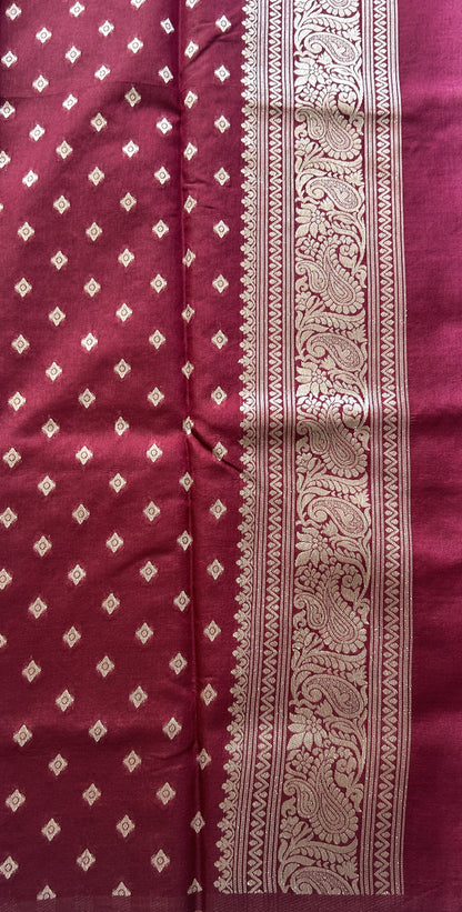 Semi Raw Silk Allover Saree Onion Pink Colored Elegantly Paired with a Zari Border. - Sampradaya Designer Studio