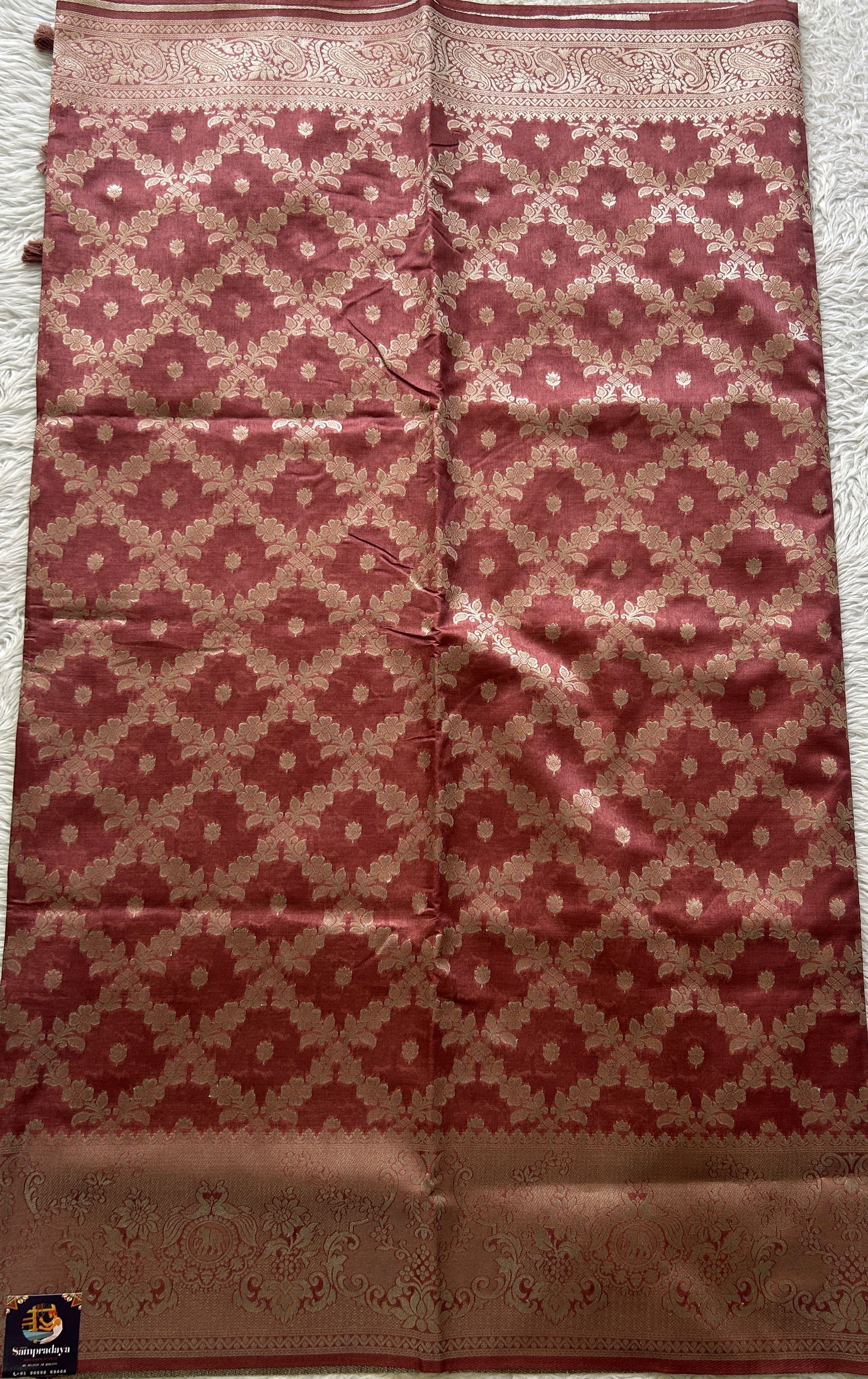 Semi Raw Silk Allover Saree Onion Pink Colored Elegantly Paired with a Zari Border. - Sampradaya Designer Studio