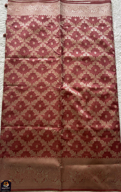 Semi Raw Silk Allover Saree Onion Pink Colored Elegantly Paired with a Zari Border. - Sampradaya Designer Studio