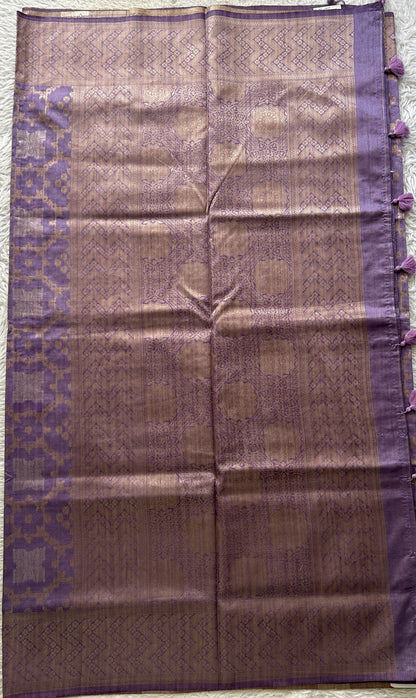 Semi Raw Silk Allover Saree Lavender Colored Elegantly Paired with a Zari Border. - Sampradaya Designer Studio
