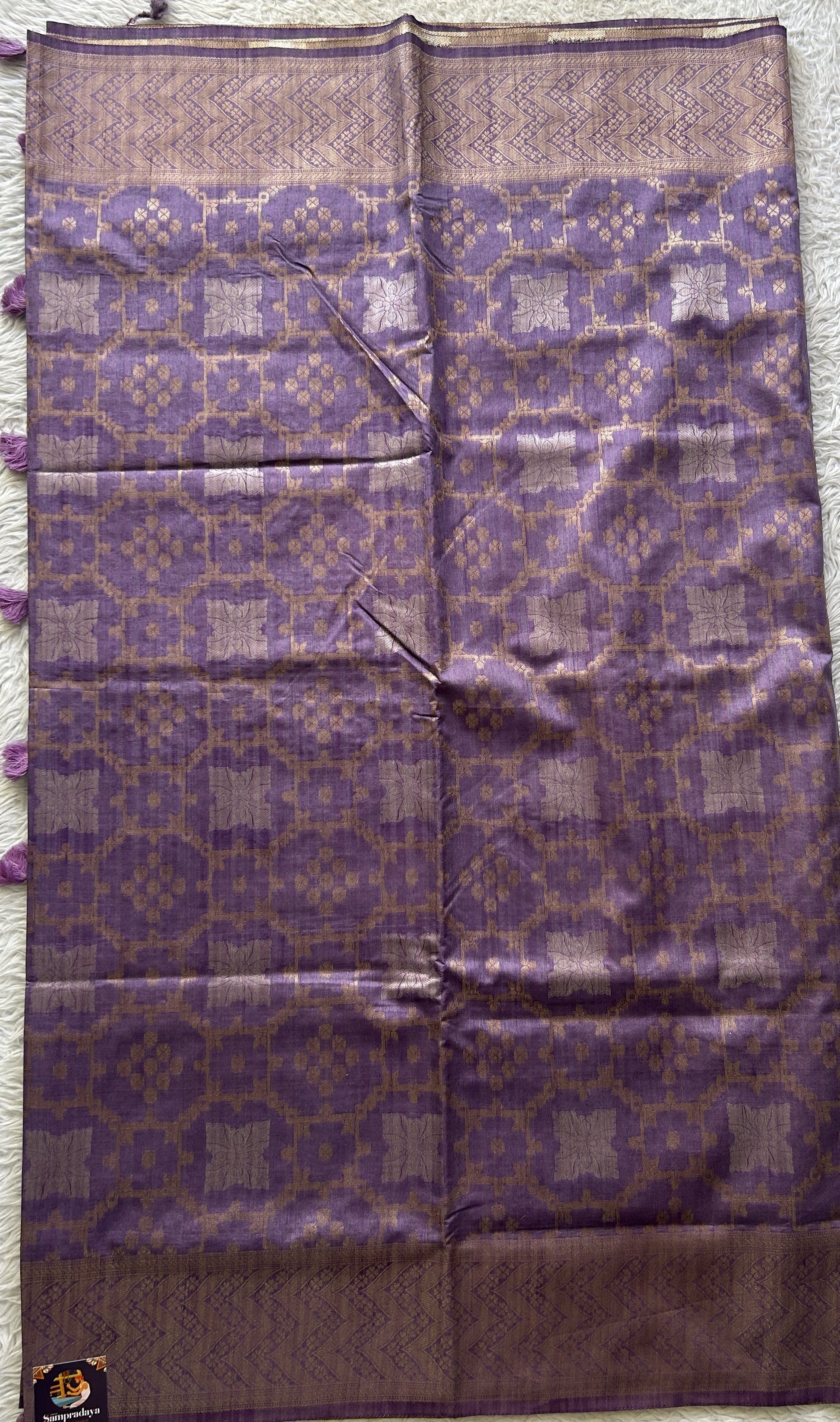 Semi Raw Silk Allover Saree Lavender Colored Elegantly Paired with a Zari Border. - Sampradaya Designer Studio