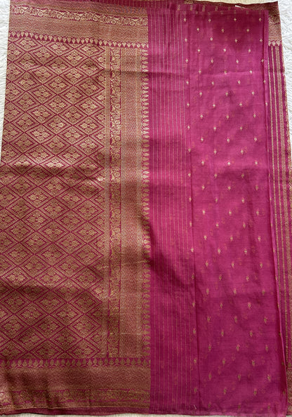 Semi Georgette Saree Onion Pink Colored Complemented with a Zari Border. - Sampradaya Designer Studio
