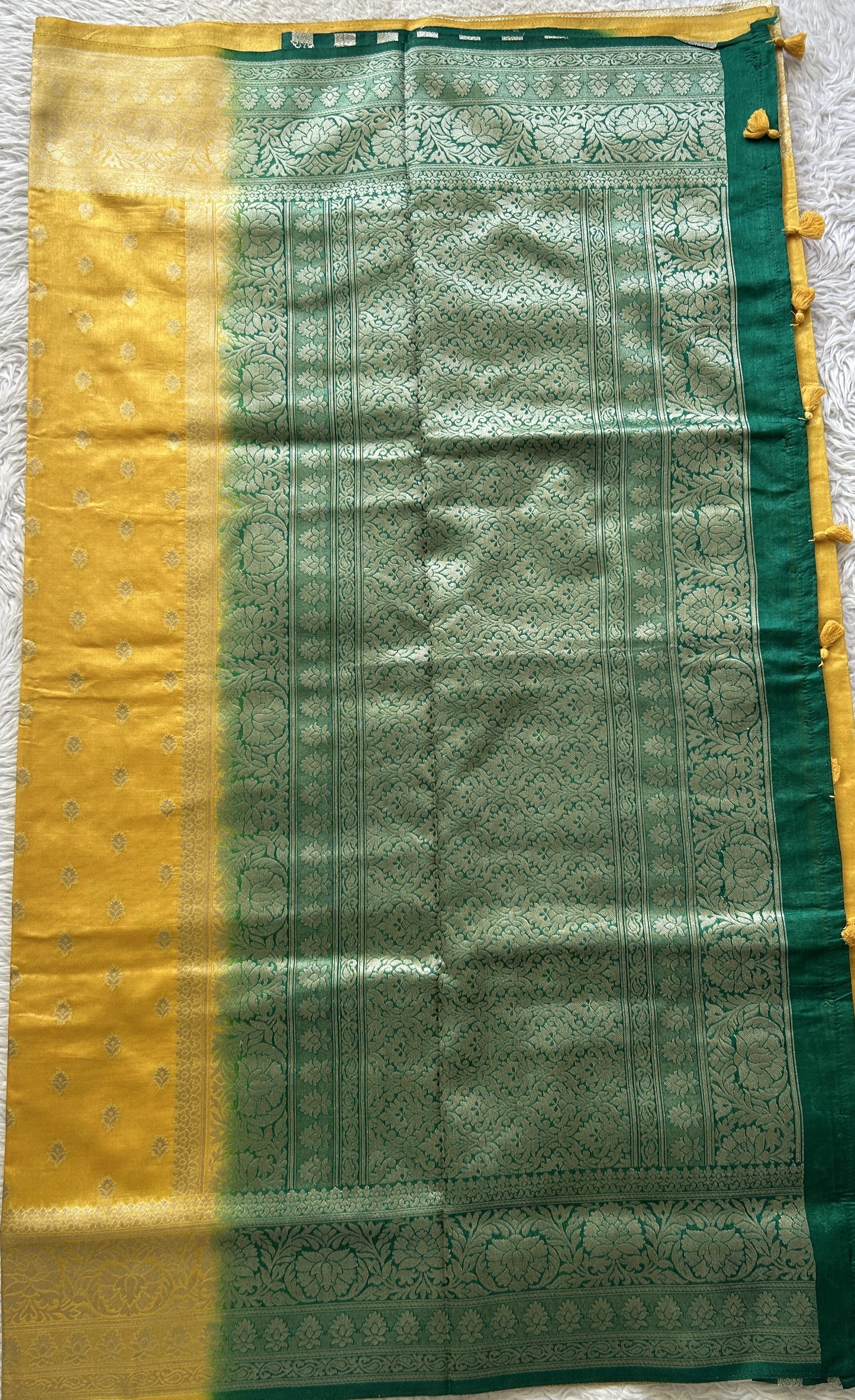 Semi Raw Silk Saree Light Yellow Colored Elegantly Paired with a Zari Border. - Sampradaya Designer Studio