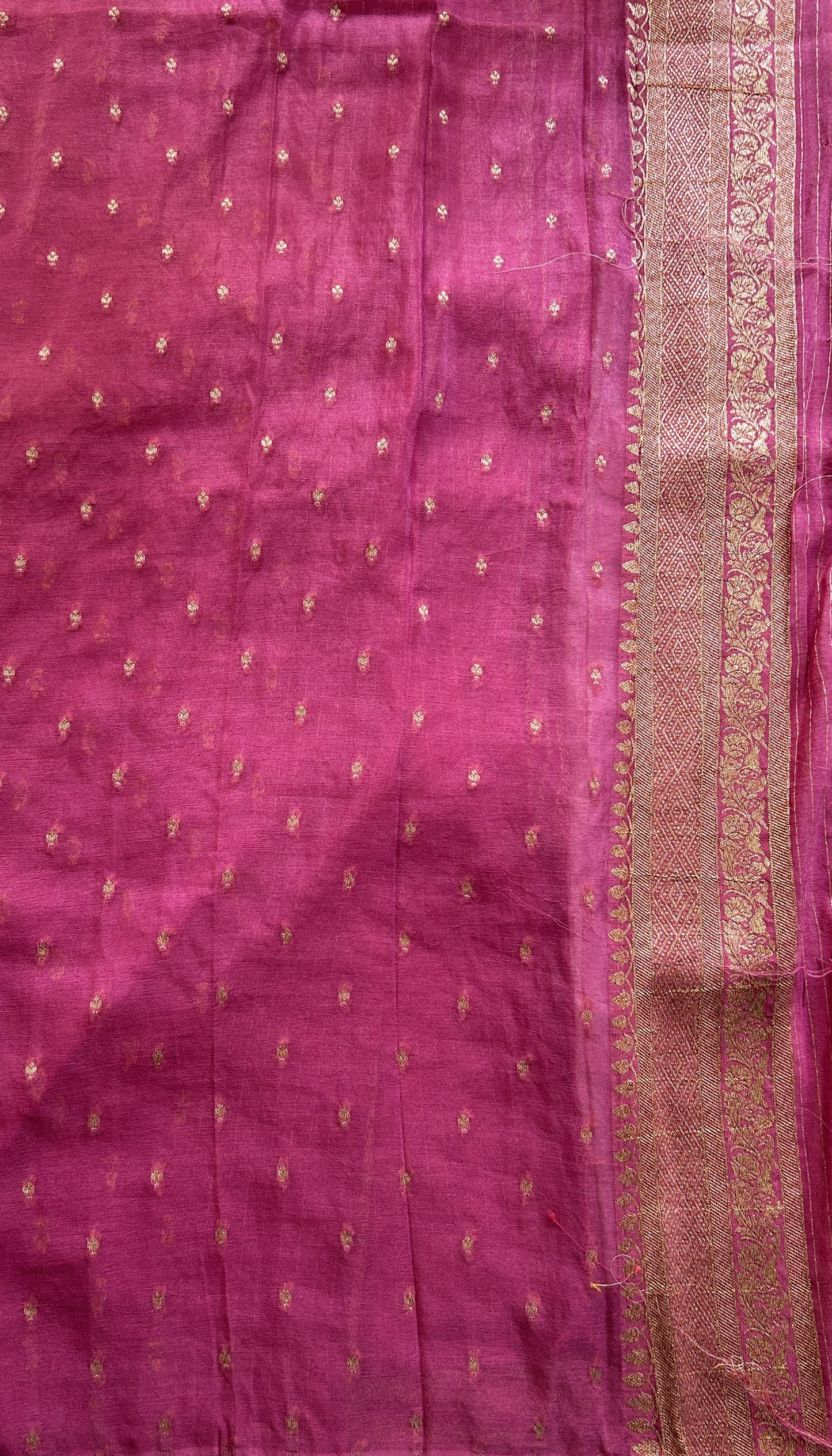 Semi Georgette Saree Onion Pink Colored Complemented with a Zari Border. - Sampradaya Designer Studio