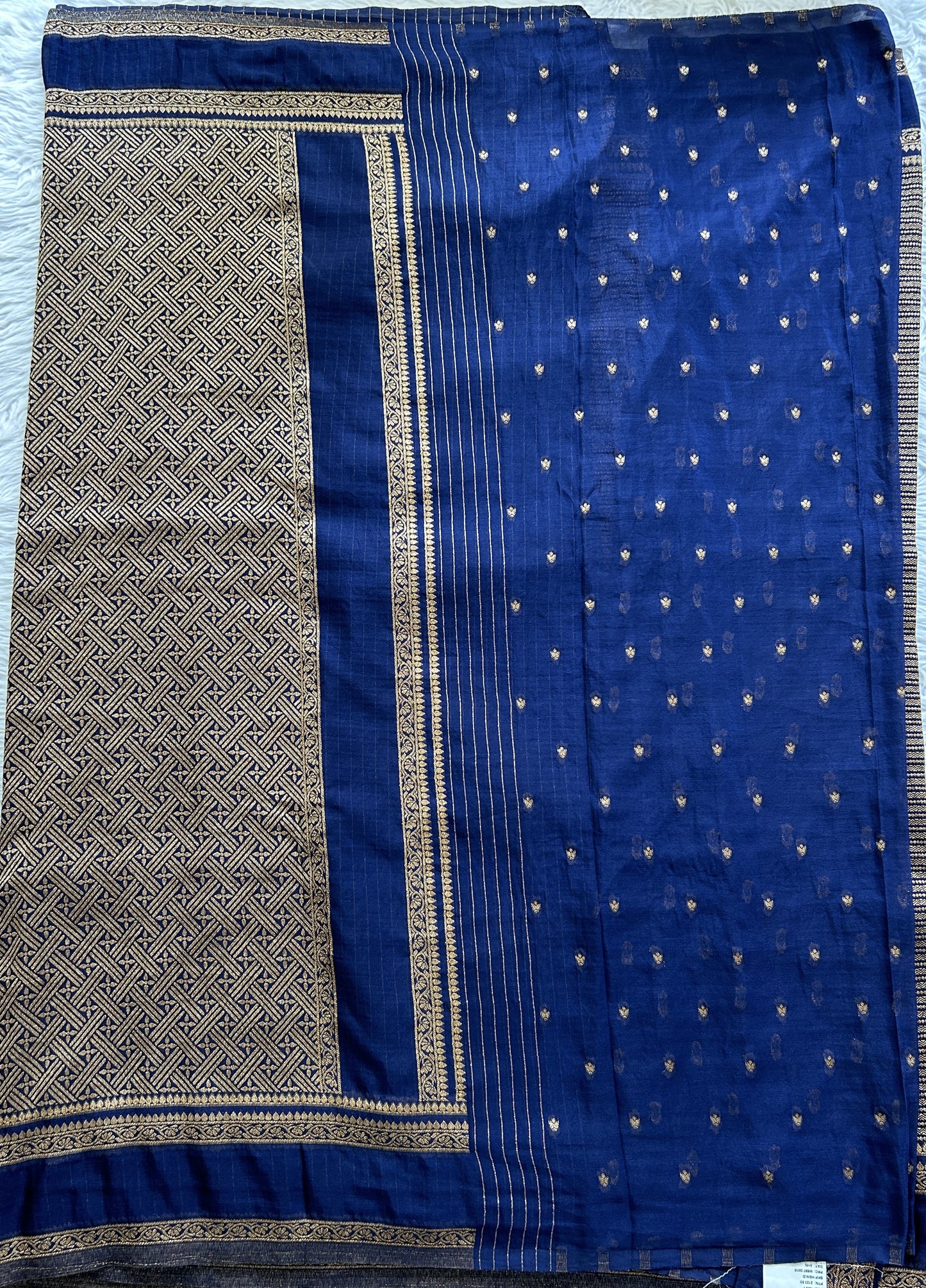 Semi Georgette Saree Ink Blue Colored Complemented with a Zari Border. - Sampradaya Designer Studio