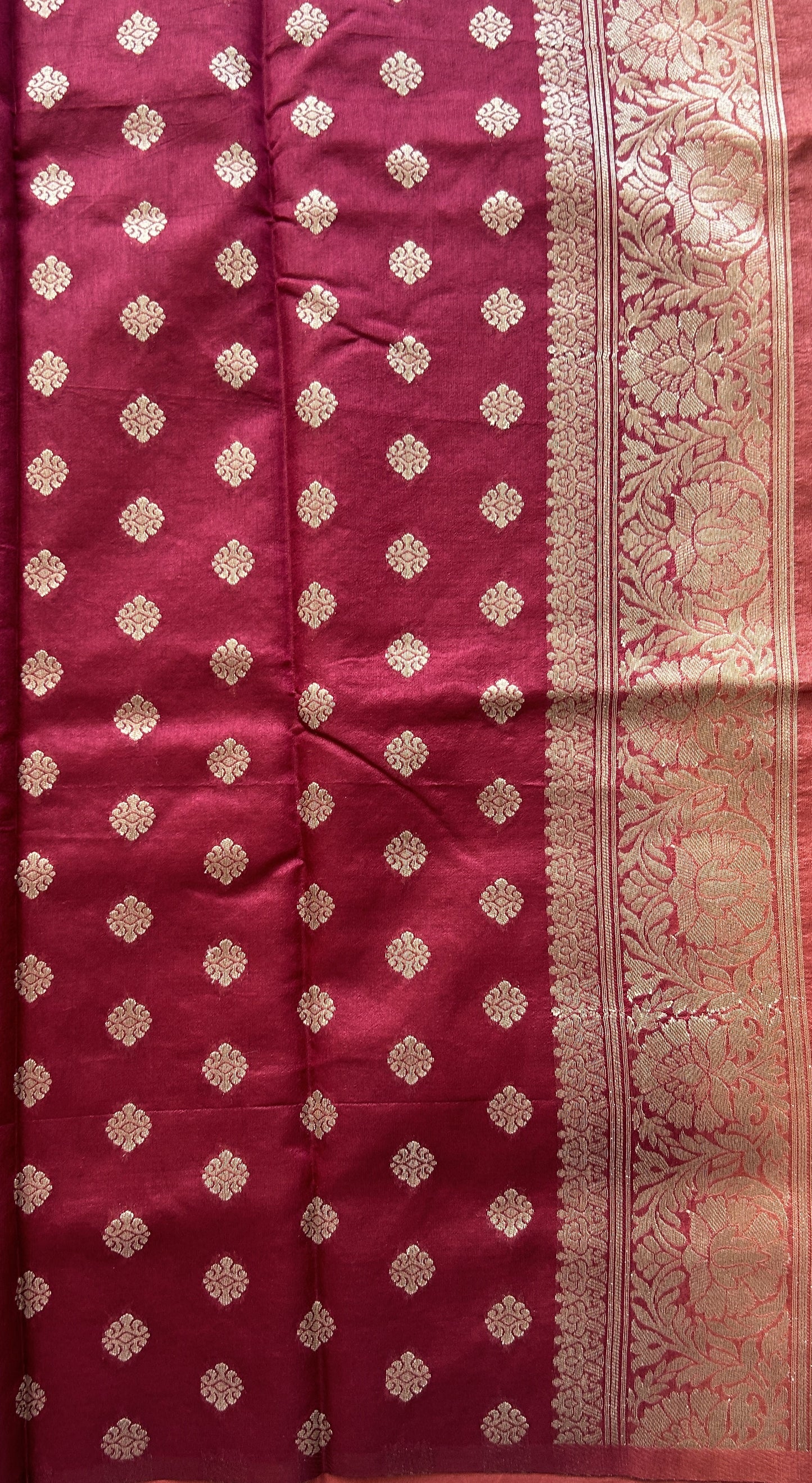 Semi Raw Silk Saree Dark Peach Colored Elegantly Paired with a Zari Border. - Sampradaya Designer Studio