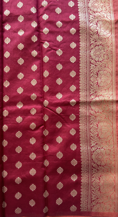 Semi Raw Silk Saree Dark Peach Colored Elegantly Paired with a Zari Border. - Sampradaya Designer Studio
