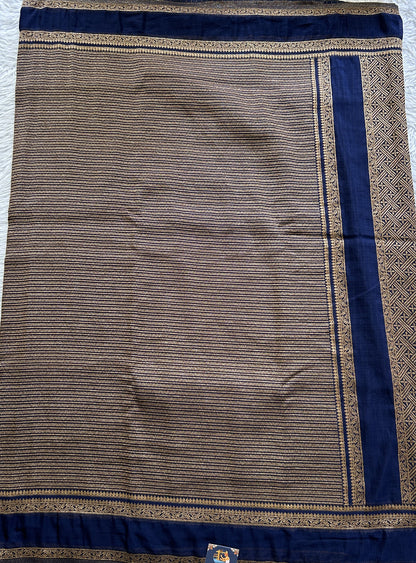 Semi Georgette Saree Ink Blue Colored Complemented with a Zari Border. - Sampradaya Designer Studio