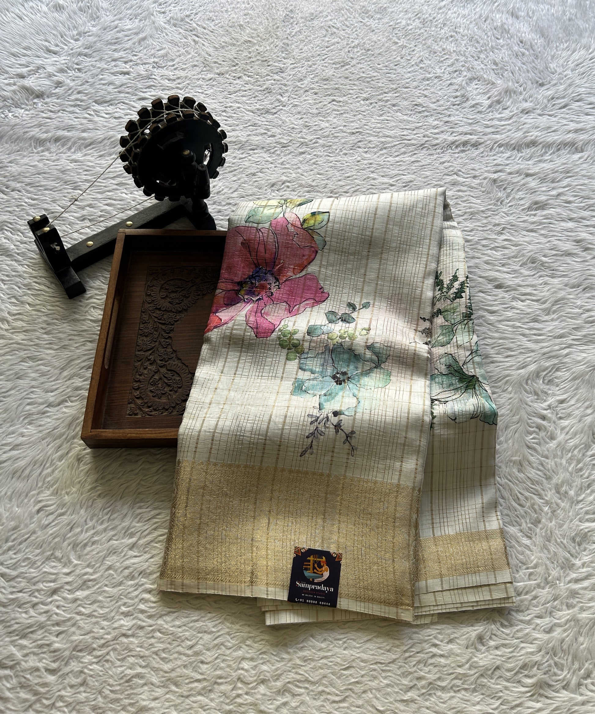 Dola Crepe Saree White Colored Elegantly Paired with a Zari Border. - Sampradaya Designer Studio