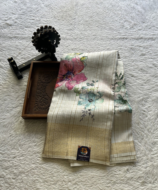 Dola Crepe Saree White Colored Elegantly Paired with a Zari Border. - Sampradaya Designer Studio