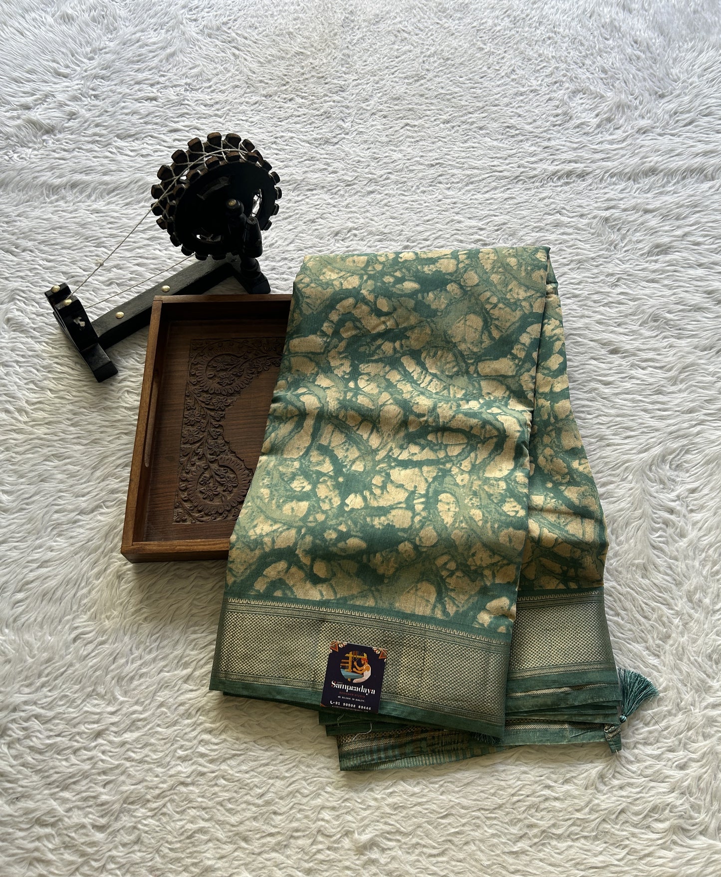 Dola Crepe Saree Ocean Green Colored Elegantly Paired with a Zari Border. - Sampradaya Designer Studio