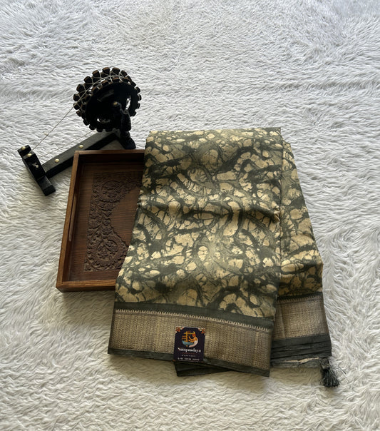 Dola Crepe Saree Gray Colored Elegantly Paired with a Zari Border. - Sampradaya Designer Studio