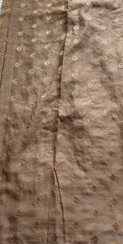 Semi Georgette Saree Beige Colored Complemented with a Zari Border. - Sampradaya Designer Studio