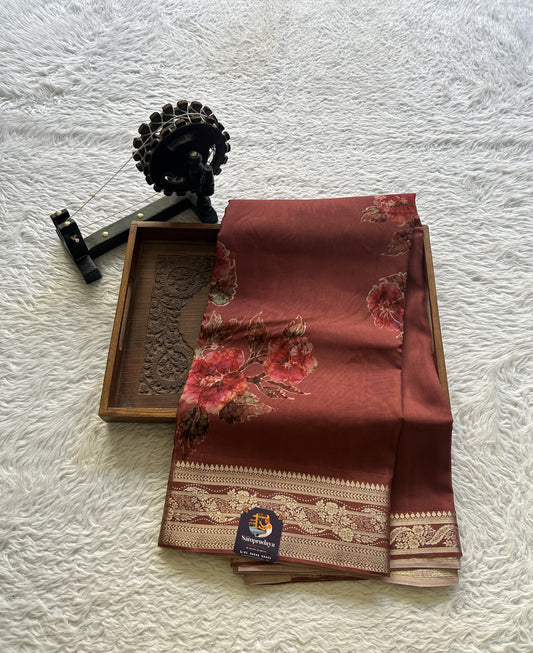 Satin Georgette Saree Rust Brown Colored Elegantly Paired with a Zari Border. - Sampradaya Designer Studio