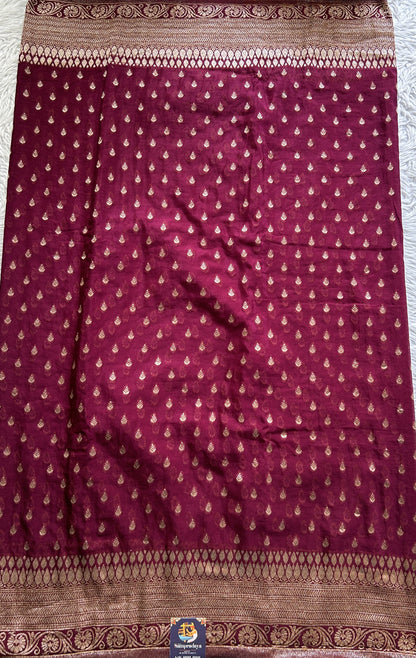 Semi Georgette Saree Magenta Colored Complemented with a Zari Border. - Sampradaya Designer Studio