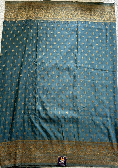 Semi Georgette Saree Aqua Blue Colored Complemented with a Zari Border. - Sampradaya Designer Studio