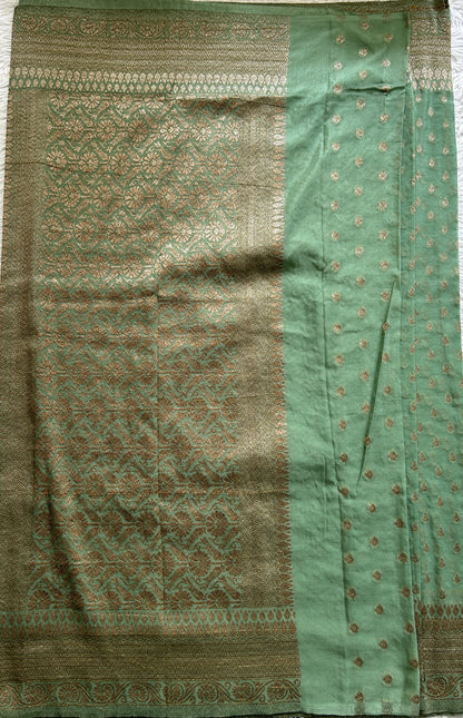 Semi Georgette Saree Sea Green Colored Complemented with a Zari Border. - Sampradaya Designer Studio