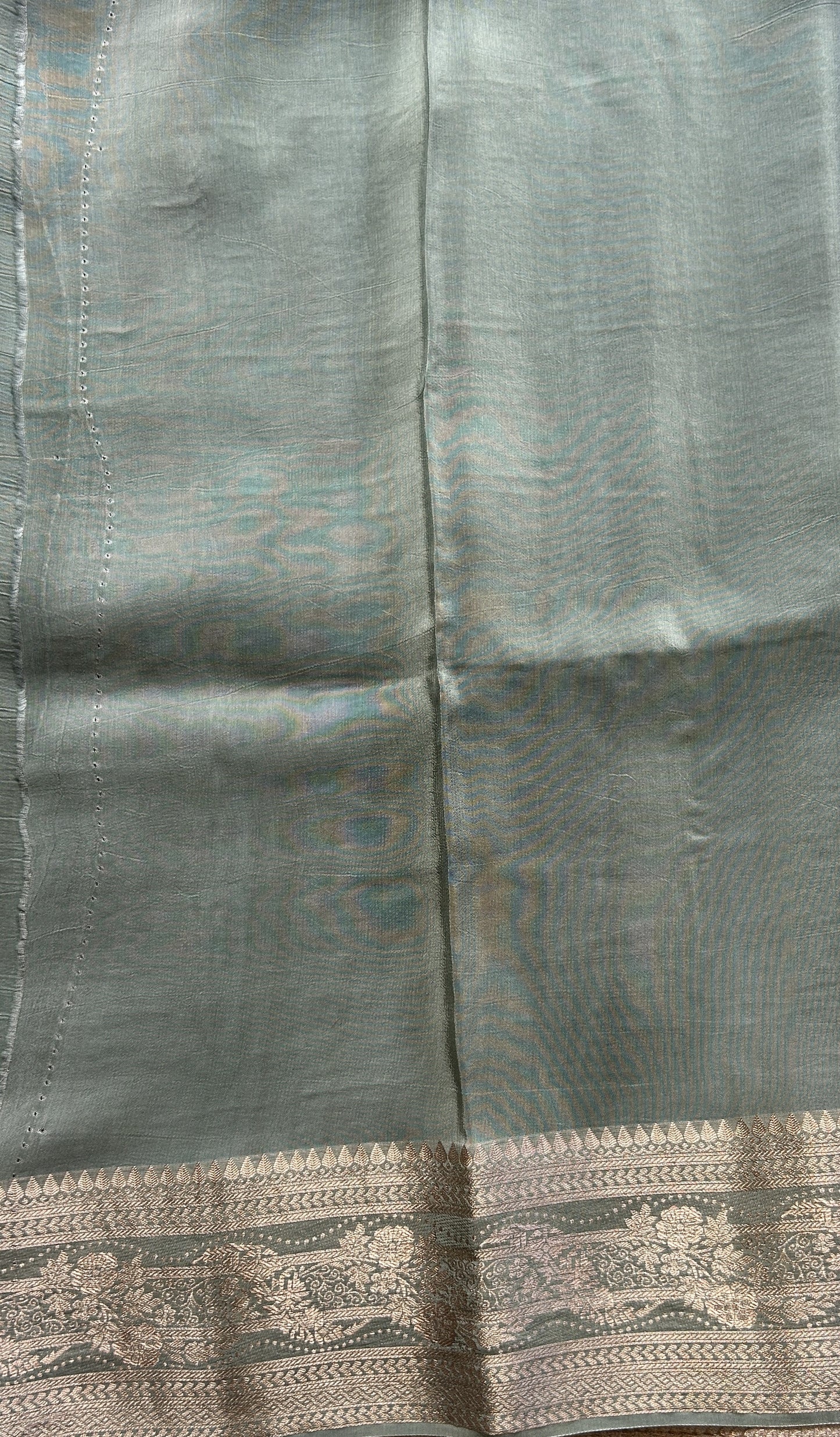 Satin Georgette Saree Mint Green Colored Elegantly Paired with a Zari Border. - Sampradaya Designer Studio