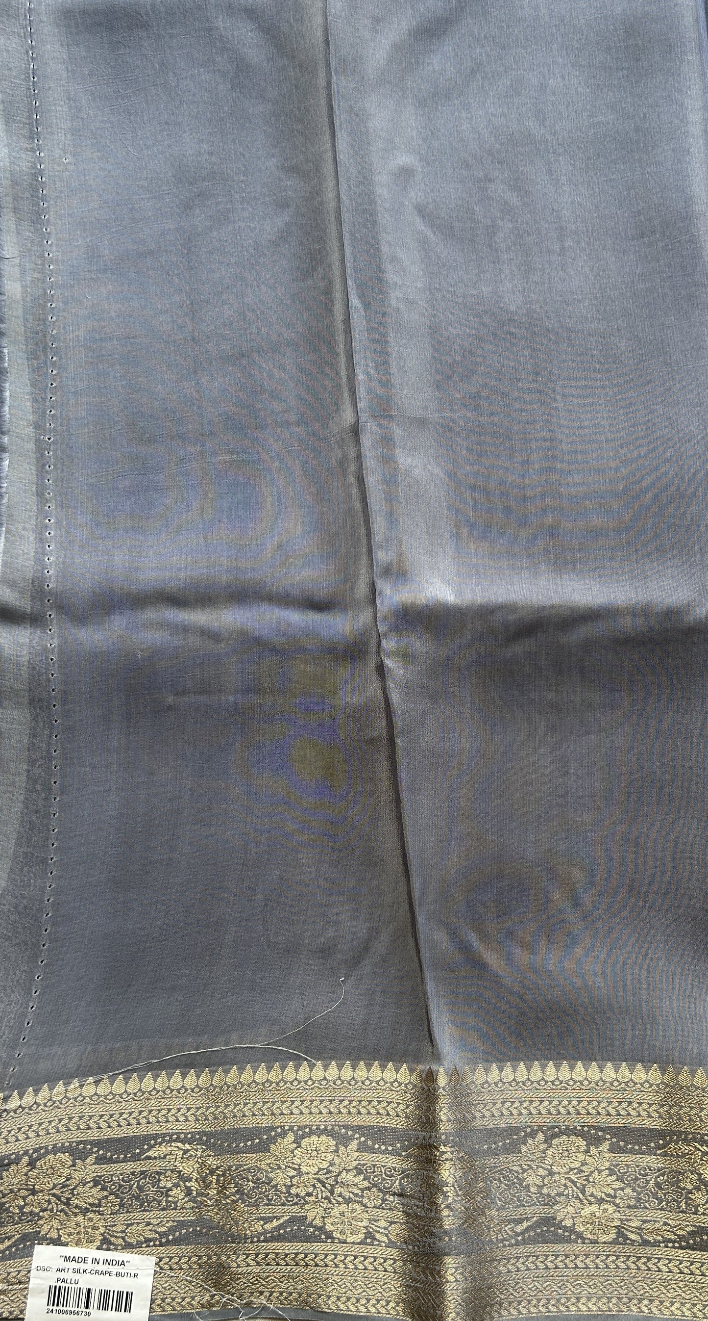 Satin Georgette Saree Gray Colored Elegantly Paired with a Zari Border. - Sampradaya Designer Studio