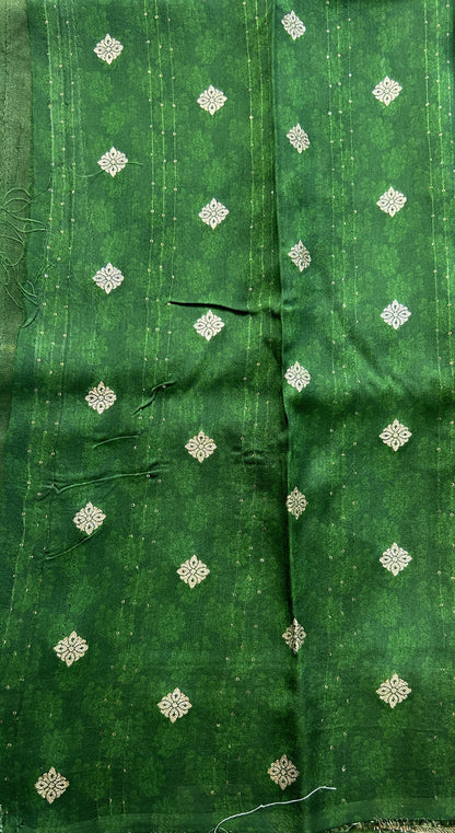 Satin Georgette Saree Green Colored Elegantly Paired with a Zari Border. - Sampradaya Designer Studio