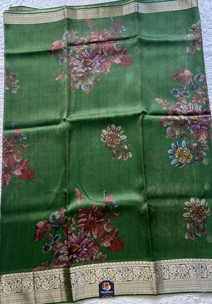 Satin Georgette Saree Green Colored Elegantly Paired with a Zari Border. - Sampradaya Designer Studio
