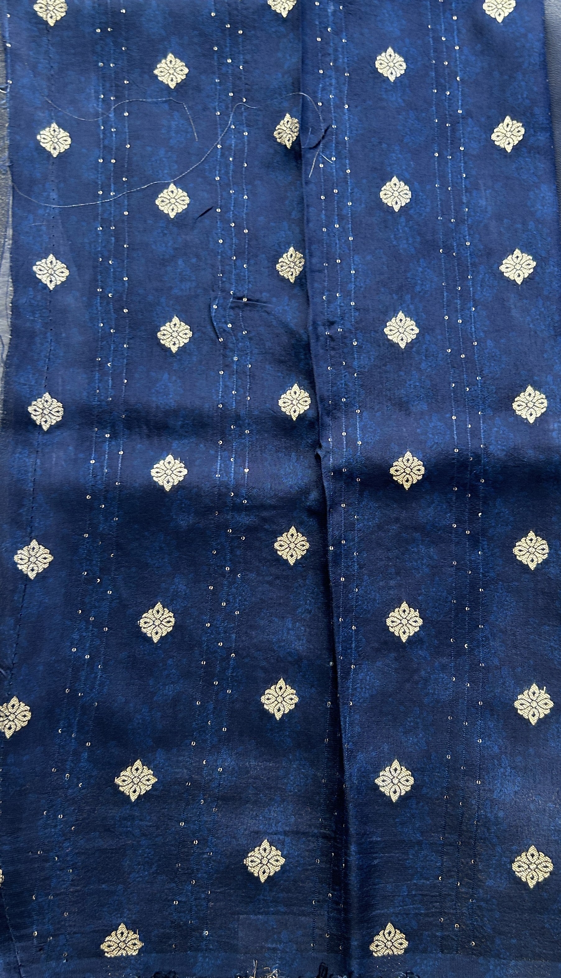 Satin Georgette Saree Ink Blue Colored Elegantly Paired with a Zari Border. - Sampradaya Designer Studio