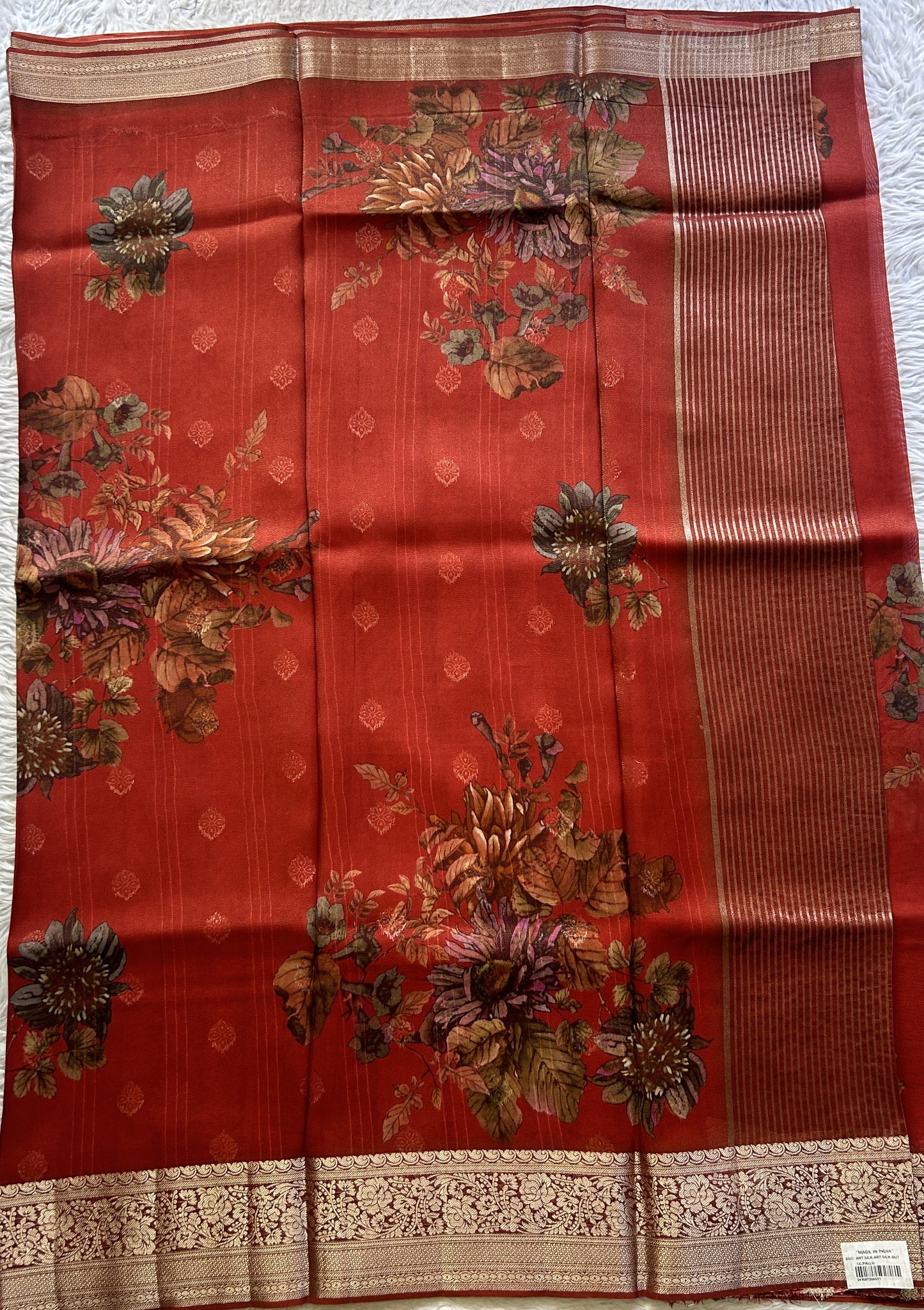 Satin Georgette Saree Red Colored Elegantly Paired with a Zari Border. - Sampradaya Designer Studio