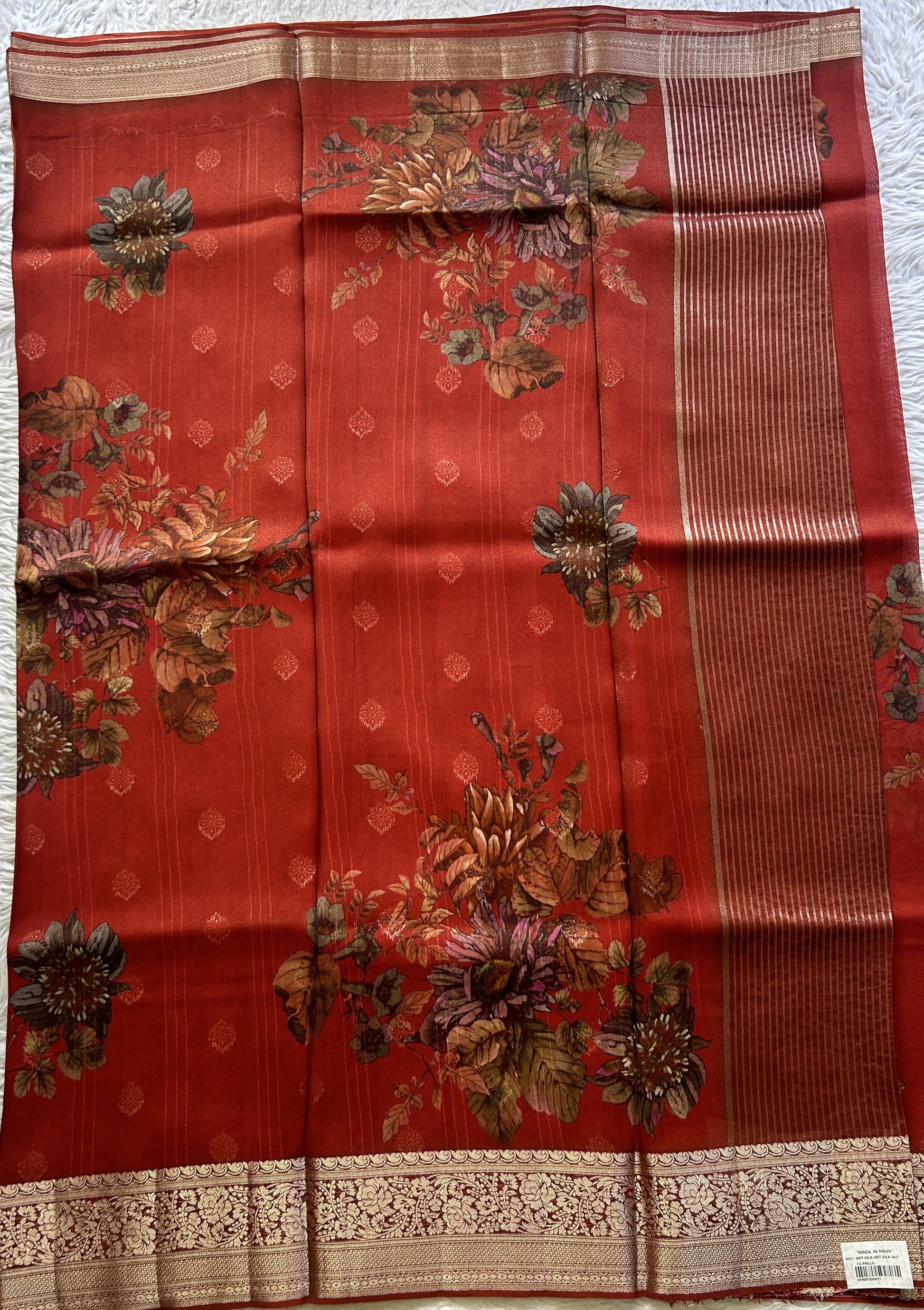 Satin Georgette Saree Red Colored Elegantly Paired with a Zari Border. - Sampradaya Designer Studio