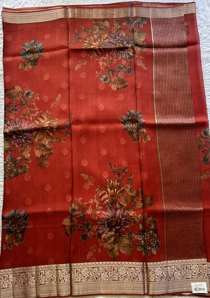 Satin Georgette Saree Red Colored Elegantly Paired with a Zari Border. - Sampradaya Designer Studio