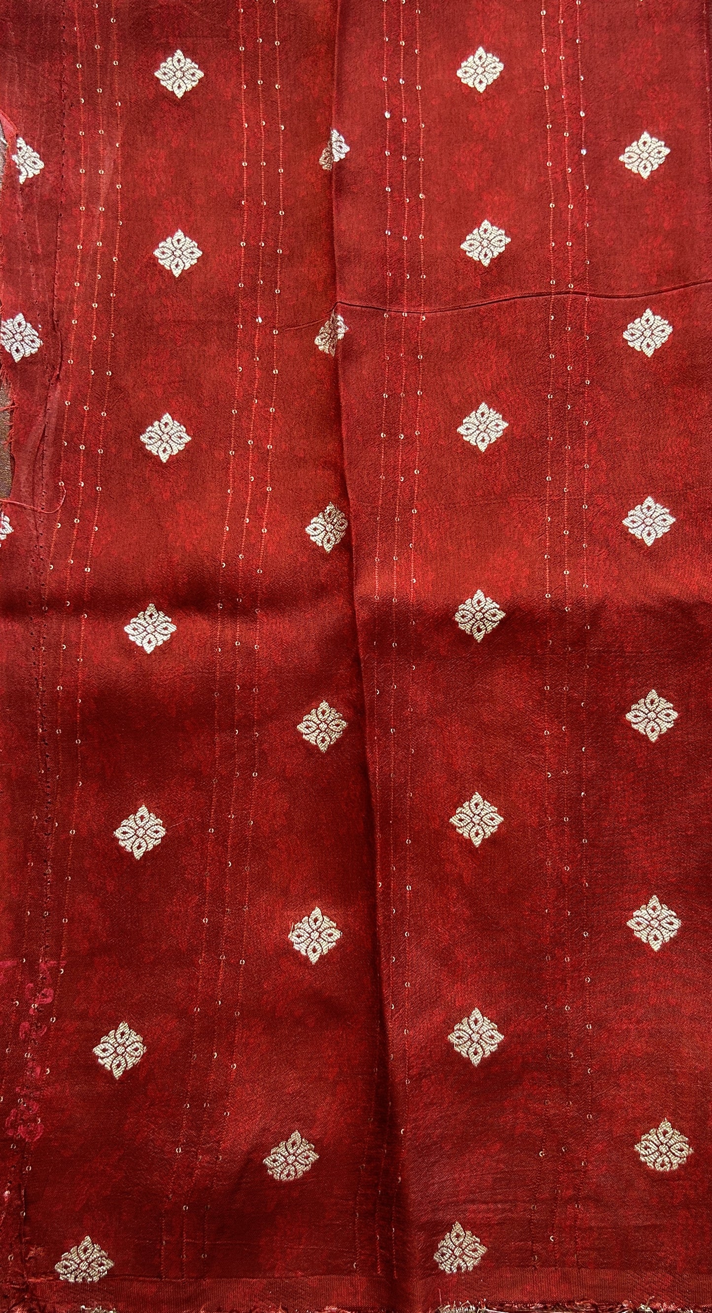 Satin Georgette Saree Red Colored Elegantly Paired with a Zari Border. - Sampradaya Designer Studio