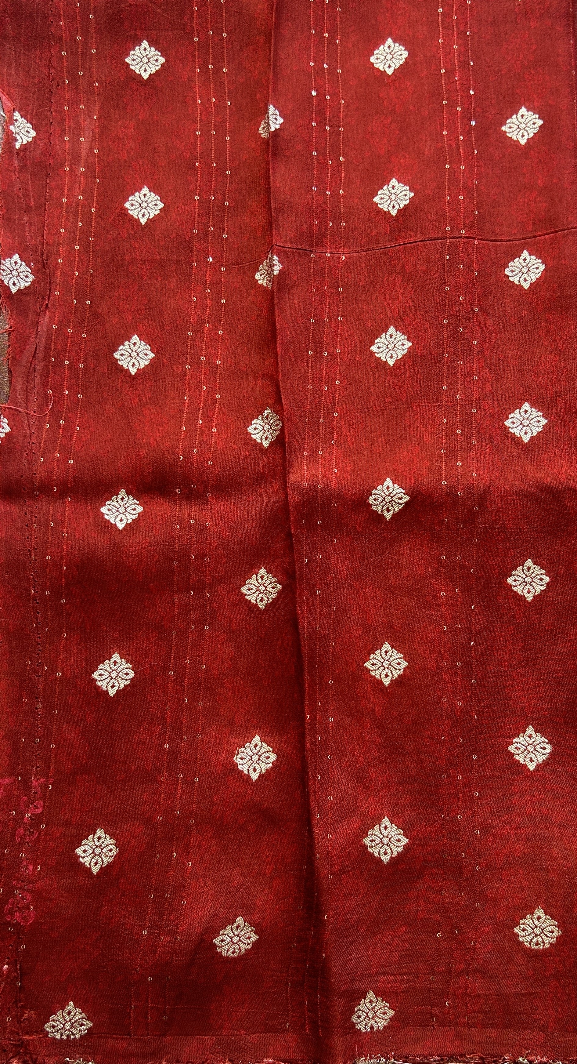 Satin Georgette Saree Red Colored Elegantly Paired with a Zari Border. - Sampradaya Designer Studio