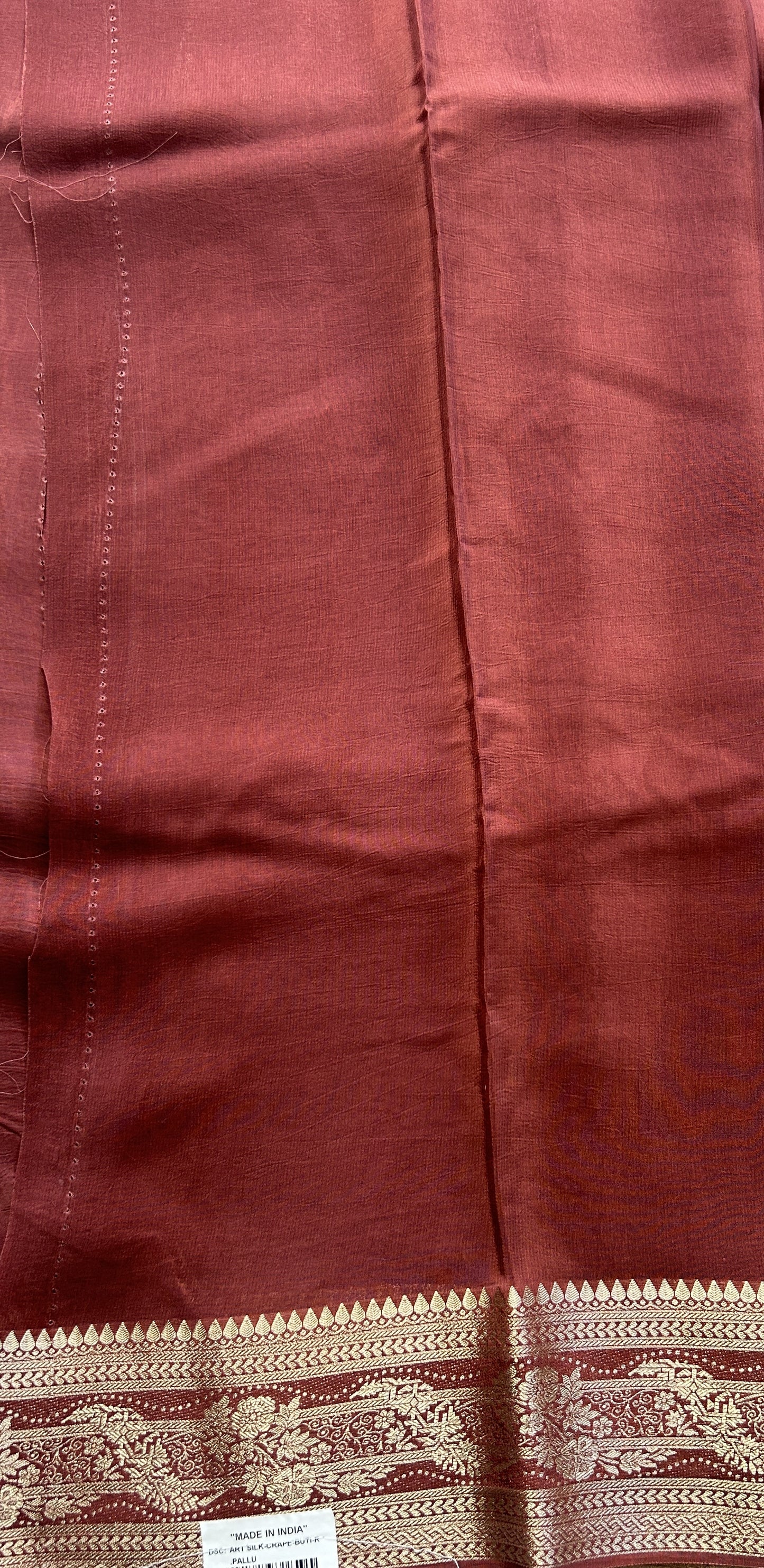 Satin Georgette Saree Rust Brown Colored Elegantly Paired with a Zari Border. - Sampradaya Designer Studio