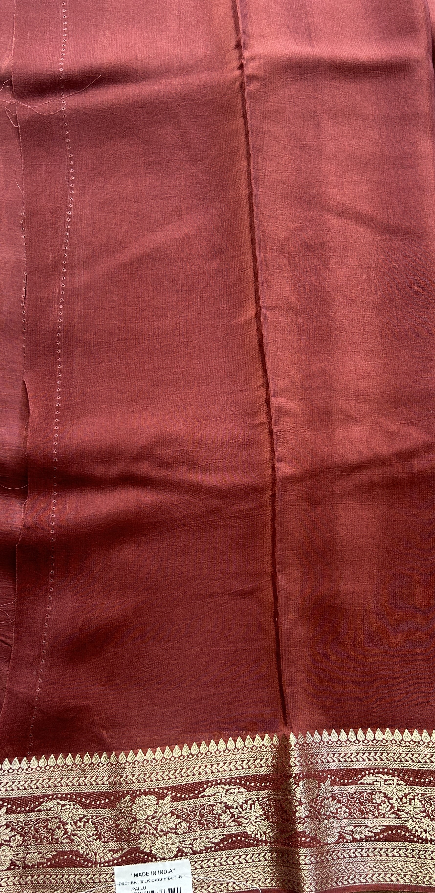 Satin Georgette Saree Rust Brown Colored Elegantly Paired with a Zari Border. - Sampradaya Designer Studio