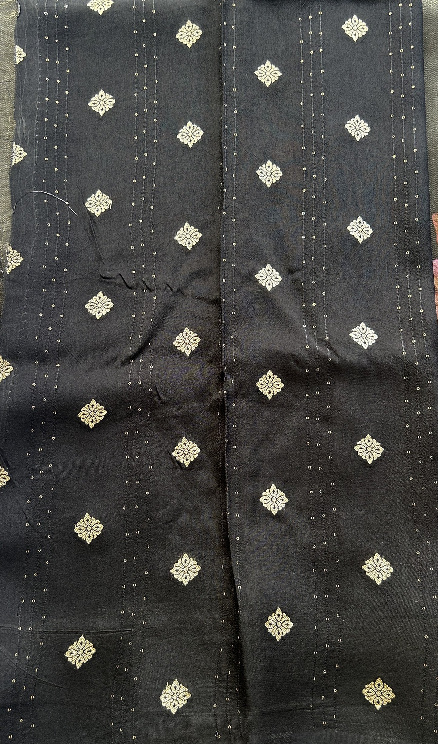 Satin Georgette Saree Black Colored Elegantly Paired with a Zari Border. - Sampradaya Designer Studio