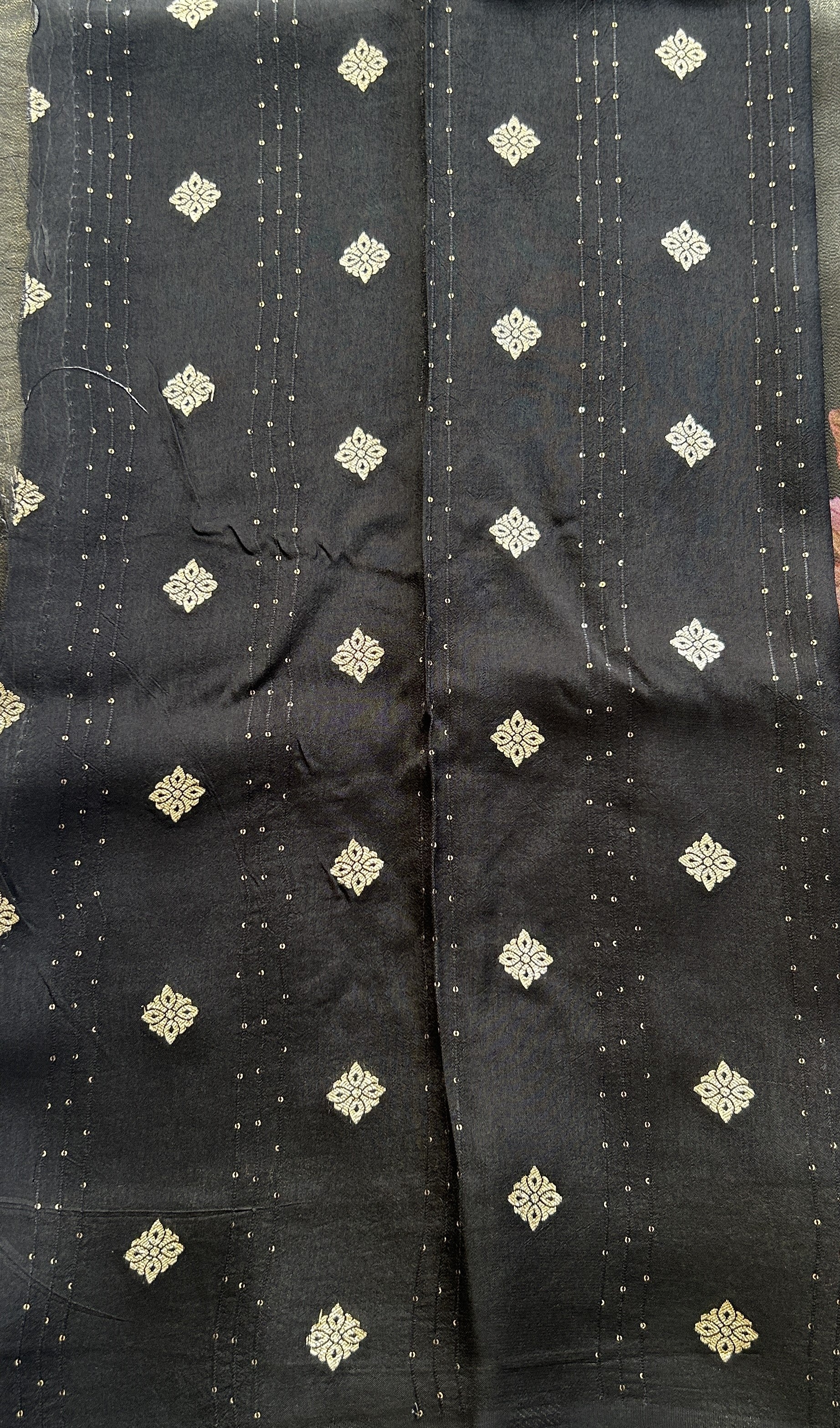 Satin Georgette Saree Black Colored Elegantly Paired with a Zari Border. - Sampradaya Designer Studio