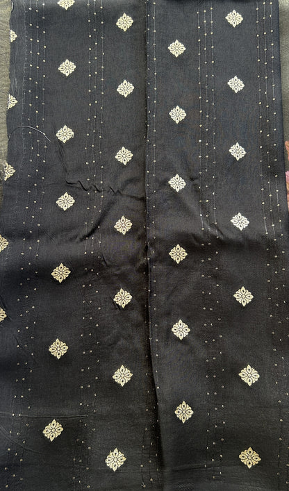 Satin Georgette Saree Black Colored Elegantly Paired with a Zari Border. - Sampradaya Designer Studio