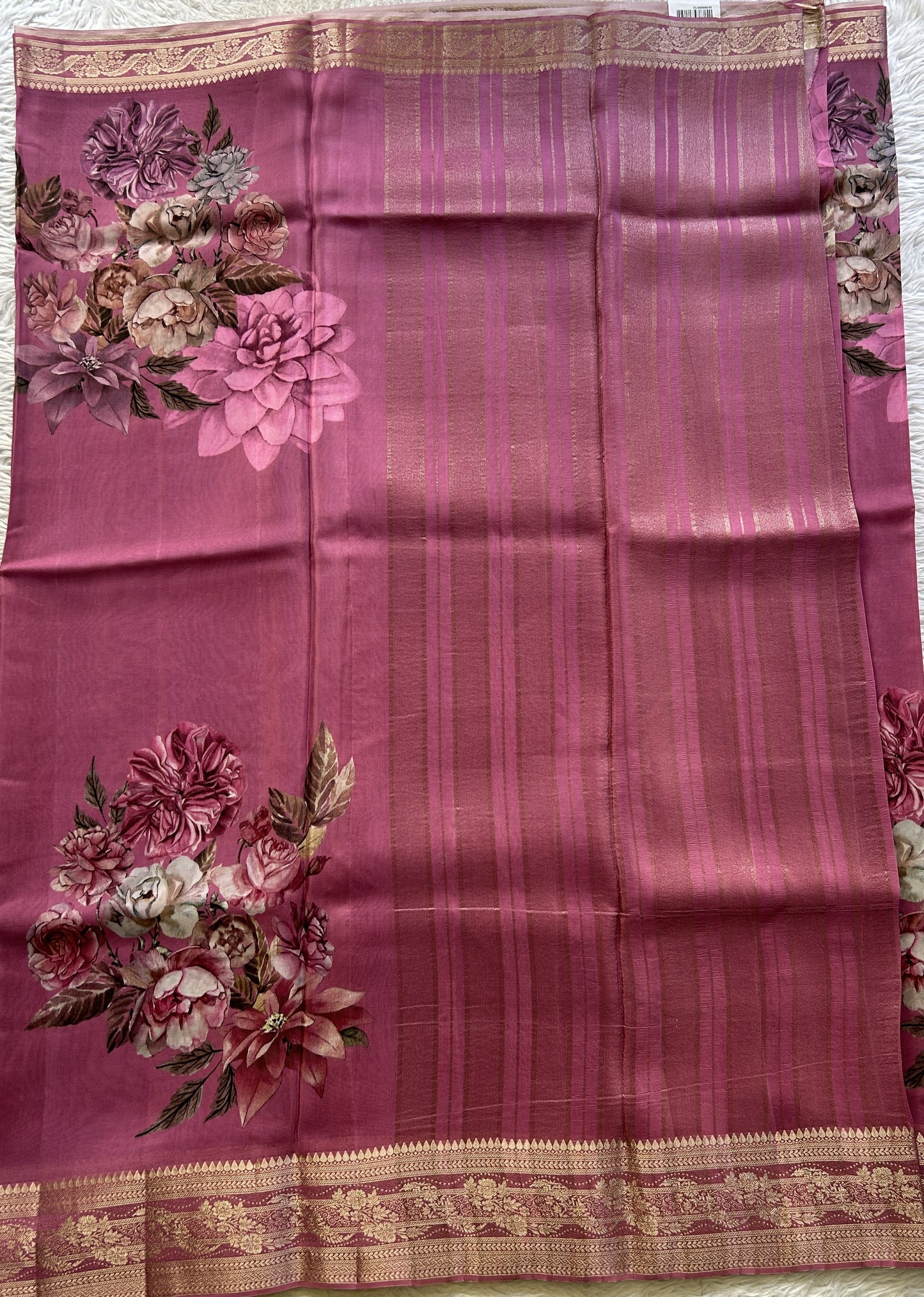 Satin Georgette Saree Pink Colored Elegantly Paired with a Zari Border. - Sampradaya Designer Studio