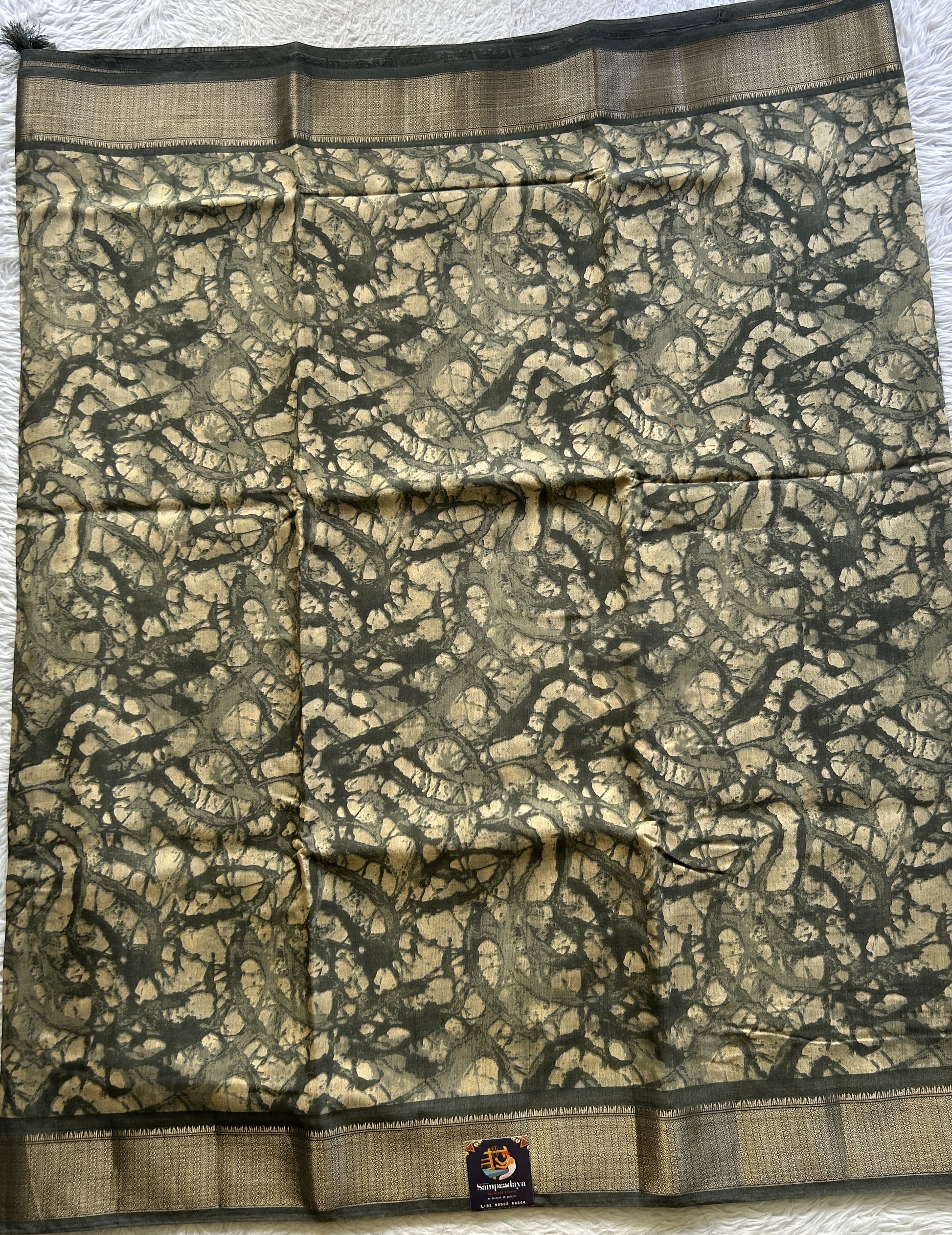 Dola Crepe Saree Gray Colored Elegantly Paired with a Zari Border. - Sampradaya Designer Studio