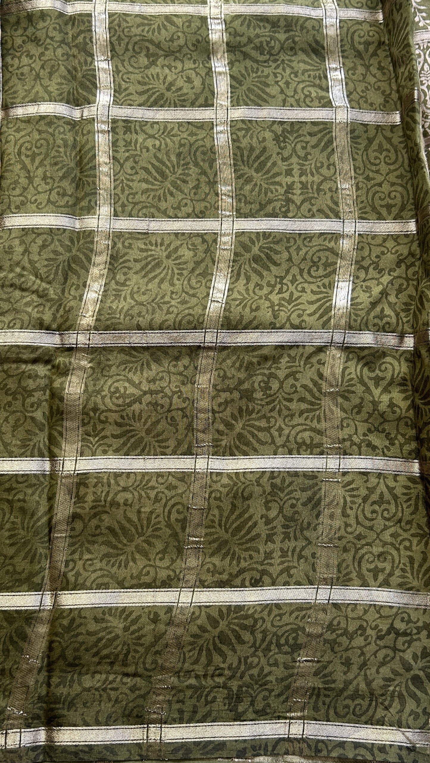 Dola Crepe Saree Olive Green Colored Elegantly Paired with a Zari Border. - Sampradaya Designer Studio